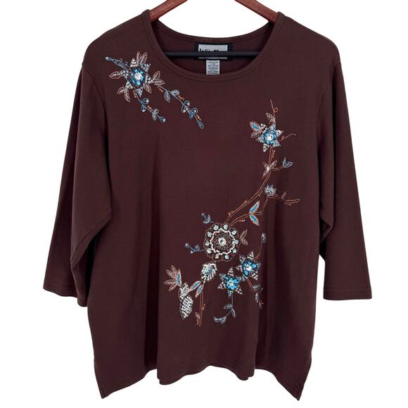 Indigo Moon Wearable Art Plus Size 1X Brown/Maroon Sequin Blouse Shirt Top Artsy - Picture 1 of 5